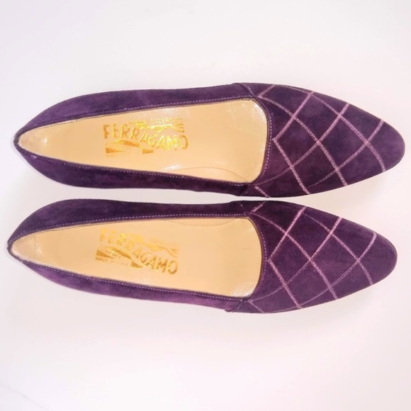 NEW Salvatore Ferragamo Purple Suede Quilted Heel - Picture 1 of 8